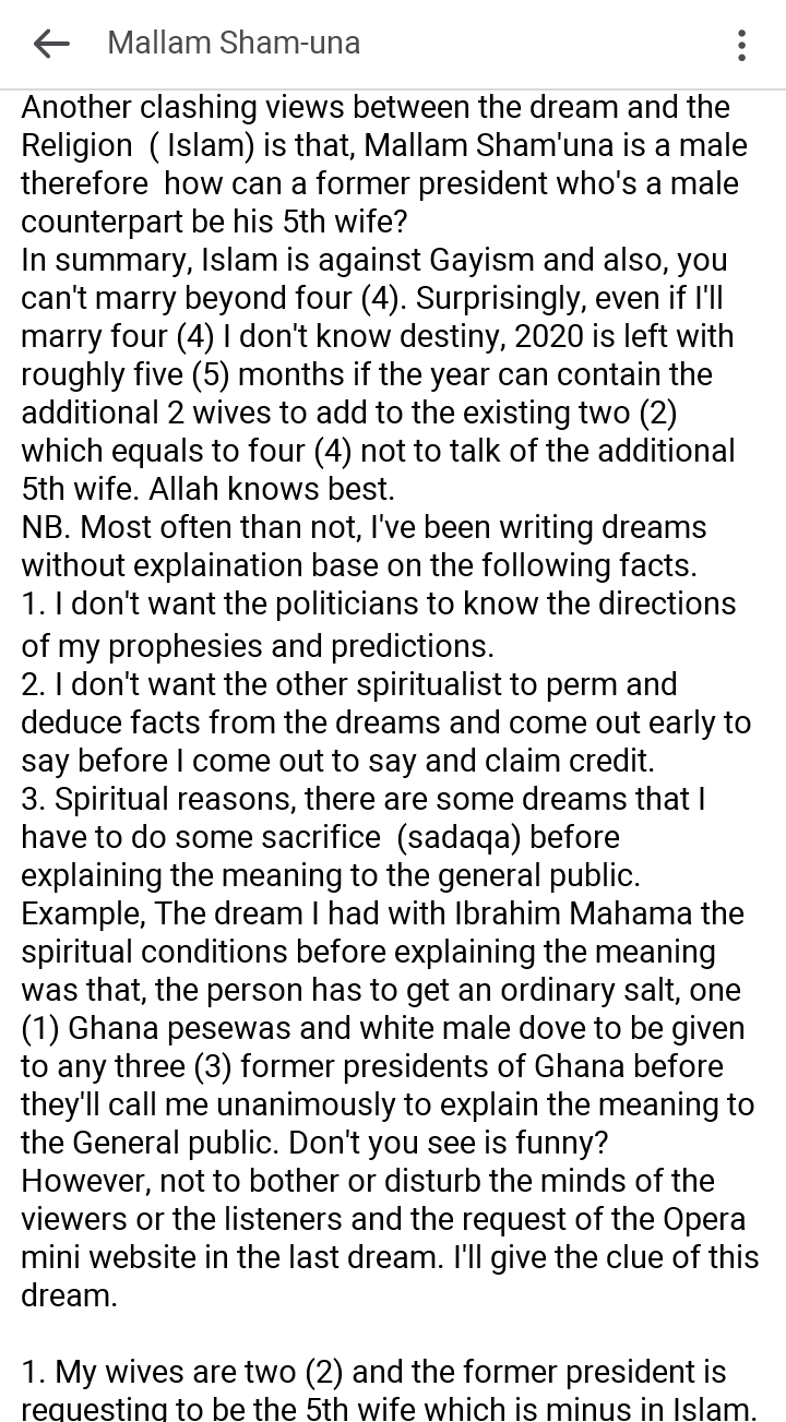 Mallam Sham-Una Reveals New Dream Concerning John Dramani Mahama