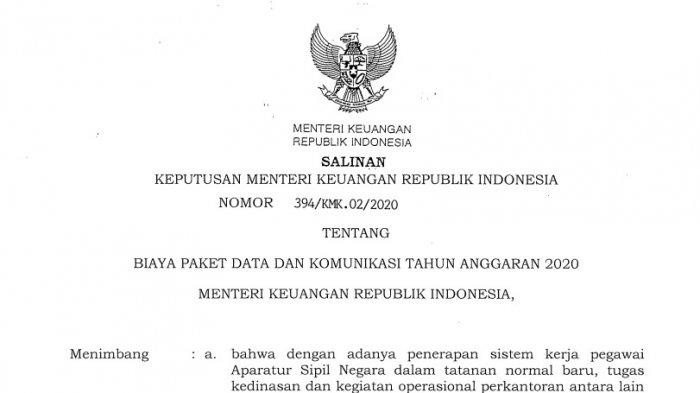 Tangkap layar KMK Nomor 394/KMK/02/2020 tanggal 31 Agustus 2020.