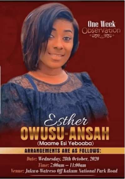  Benedicta Gafah’s Sister, Esther Who Died In A Fatal Accident One Week Celebration Ongoing