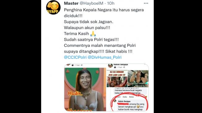 Tangkapan layar akun Twitter. [Terkini.id]
