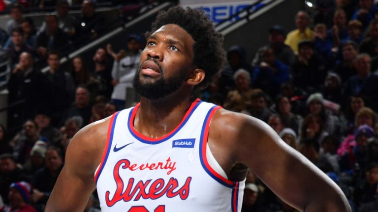 Joel Embiid in action for Philly against Dallas