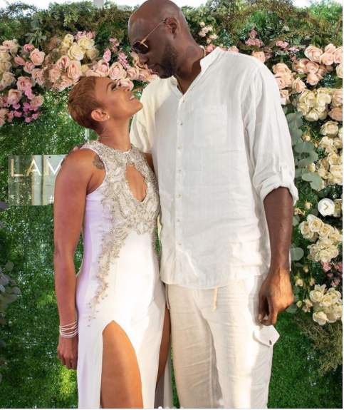 Lamar Odom and his fiancee Sabrina Parr share lovely photos from their all-white engagement party