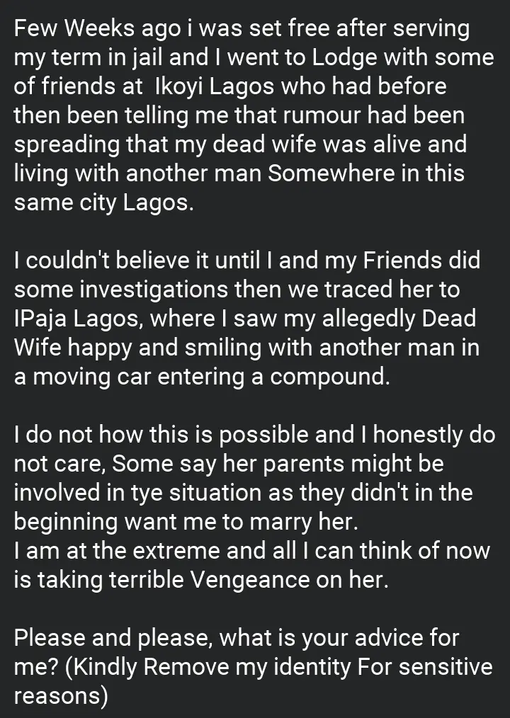 "I Spent 10 Years in Prison For Killing My Wife, After Coming Out I Found Out She Was Alive" - Man. 3