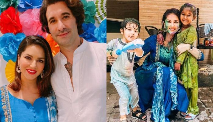 Sunny Leone Kisses Hubby Daniel Weber As They Celebrate Holi With Their Kids Nisha Asher And Noah Opera News