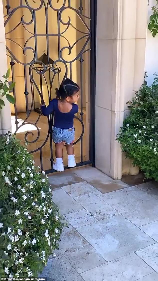 Biebs once live here: True was filmed running around an outdoor area at her home in Calabasas, California that used to be owned by Justin Bieber