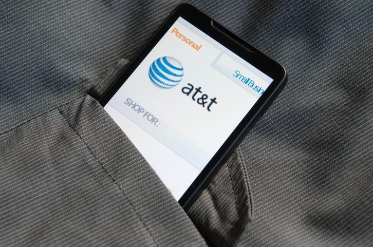Smart phone with AT&T.com site in the pocket stock photo