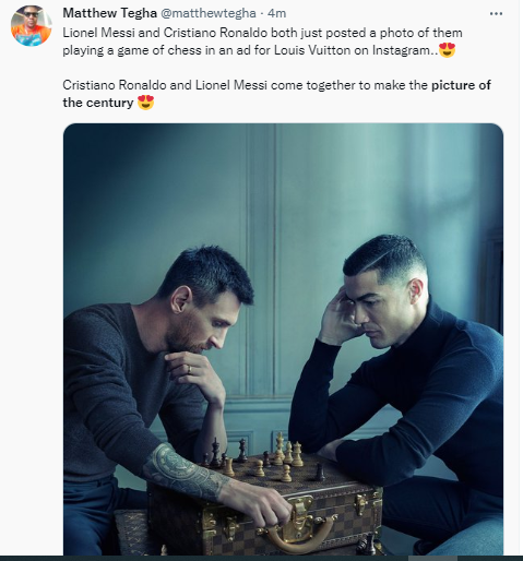 Photo: Cristiano Ronaldo and Lionel Messi play chess in Louis Vuitton ad