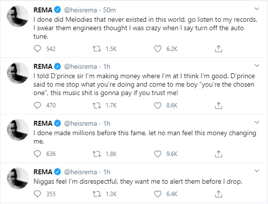 Singer, Rema goes on lengthy Twitter rant