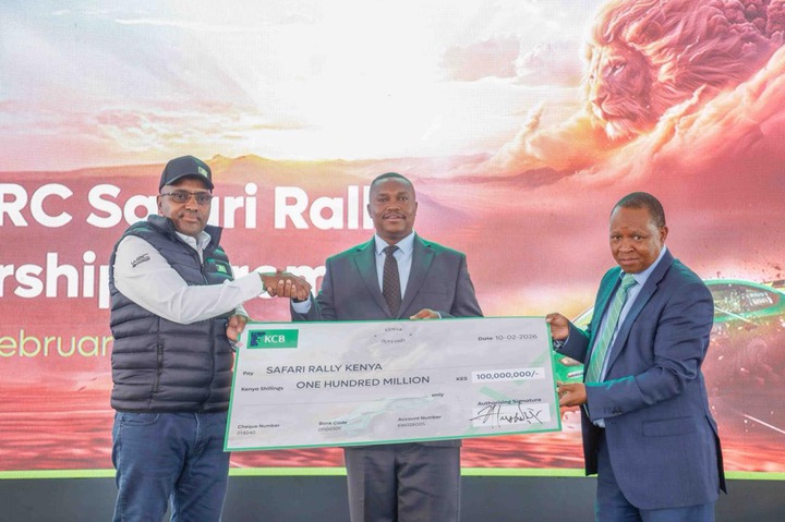 May be an image of text that says 'RCSaZriRal RCSo RC Saziri So iri Rall shi SSAG ebruar KCB KCB KENGA QUrVoNd Pay Date 10-02 2026 SAFARIRALLYKENYA SAFARI RALLY KENA KeлyoBaap Kenya shating ONE HUNDRED ONEHUNDREDMILLION MILLION KES ChequeNumber Number 094040 100,000,000/- 000/- omoaI0 Nigmature กรส์บบี้ส'