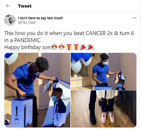 Nigerian dad buys his 6-year-old son PS5 on his birthday for beating cancer twice during the COVID-19 pandemic (photos)