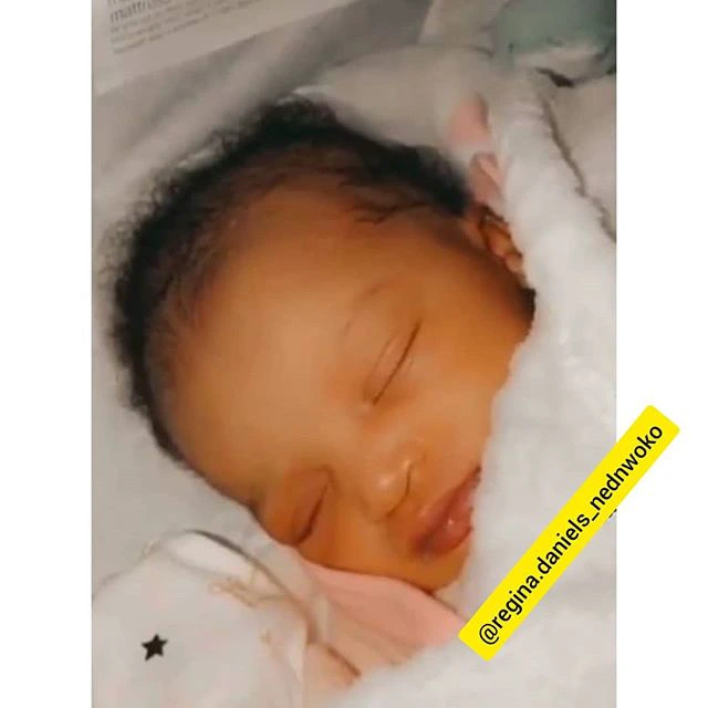 More Photos+Videos Of Regina Daniels And Her Newborn Son Surfaces Few Minutes After Birth