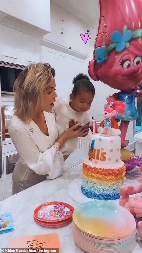 All hers: Khloe was ecstatic to watch the youngster blow the candles out