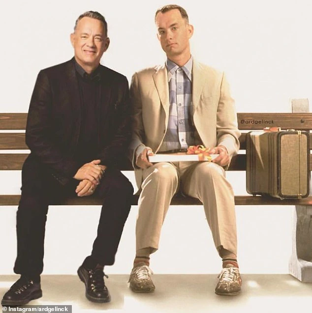 Is there any role Tom Hanks can't do? Here's a current picture of him sat next to his iconic character in Forrest Gump