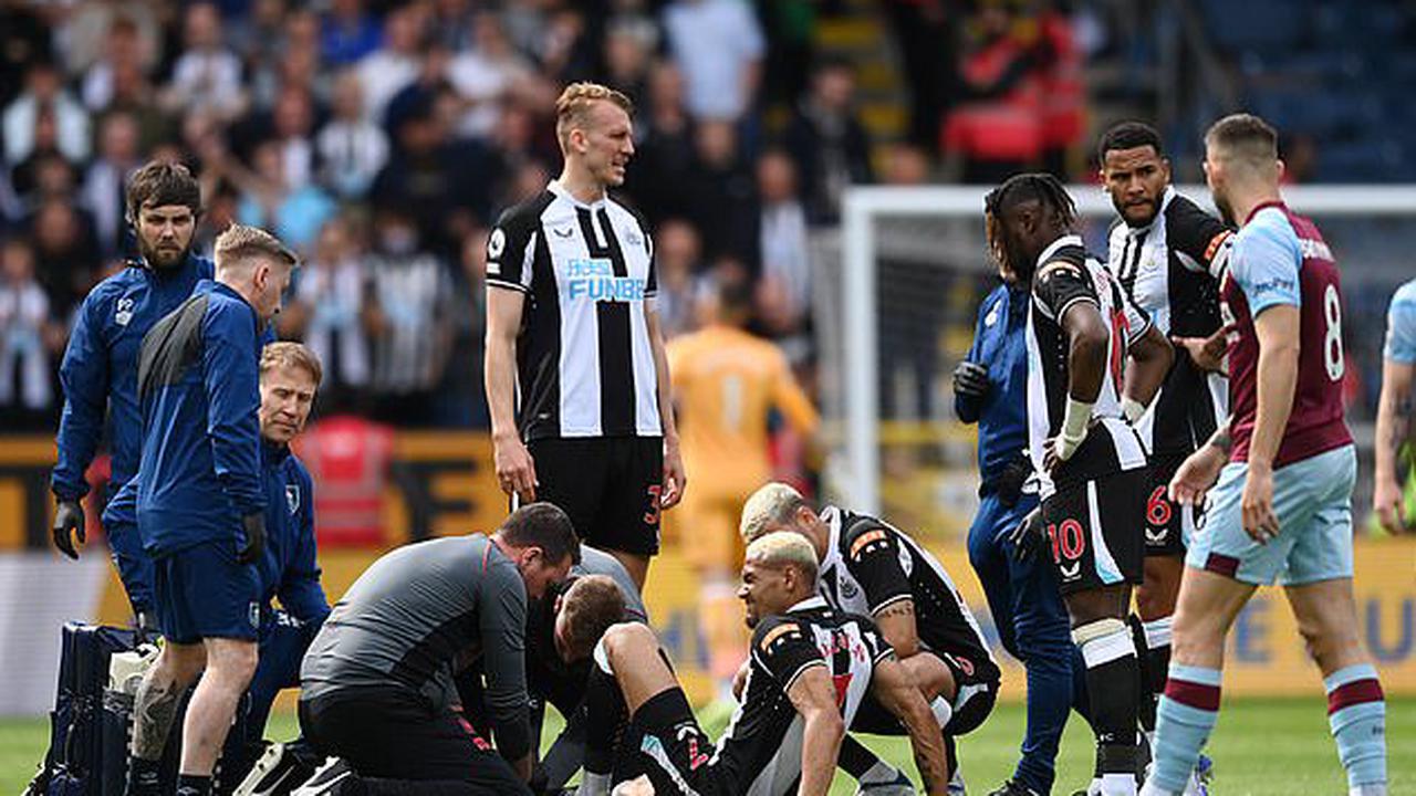 Newcastle midfielder Joelinton carried off on stretcher just 10 minutes into their final day win over Burnley as his impressive season ends with a nasty clash of heads at Turf Moor