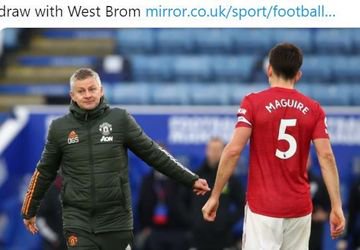 Ekspresi Ole Gunnar Solskjaer dan Harry Maguire seusai laga Liga Inggris antara West Bromwich Albion dan Manchester United di Stadion The Hawthorns, Minggu (14/2/2021).