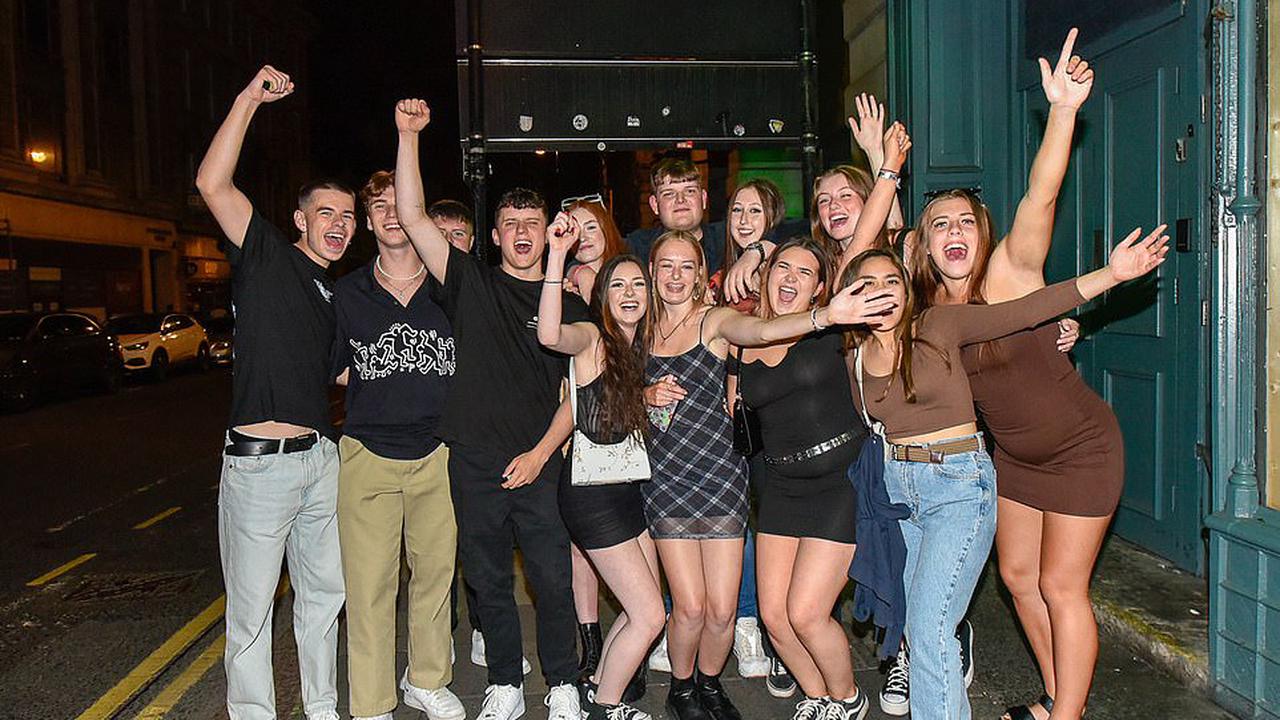 Wahey-levels! Jubilant students head out for a night on the town on A-level results day - with many celebrating before heading off to university