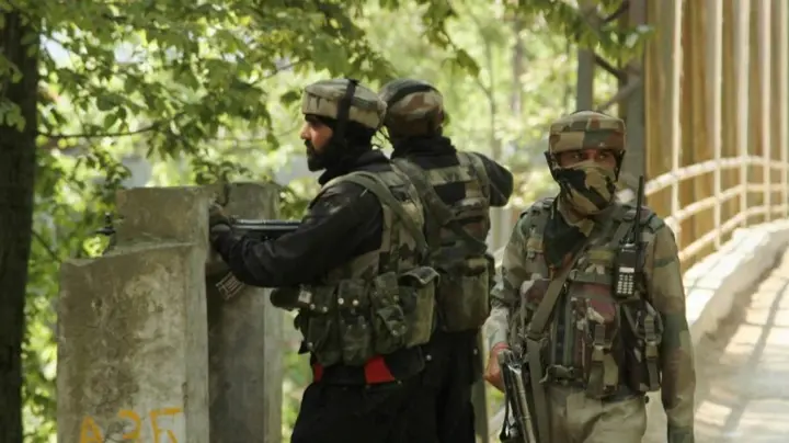 [FILE PHOTO] Security forces at Melhora in Zainapora area of J&K's Shopian district on April 29