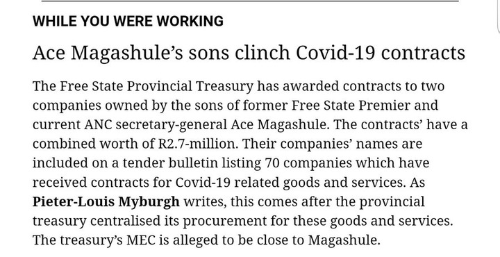 Ace Magashule Sons Bags A Contract Worth 2 7 Million For Covid 19 Related Goods Opera News