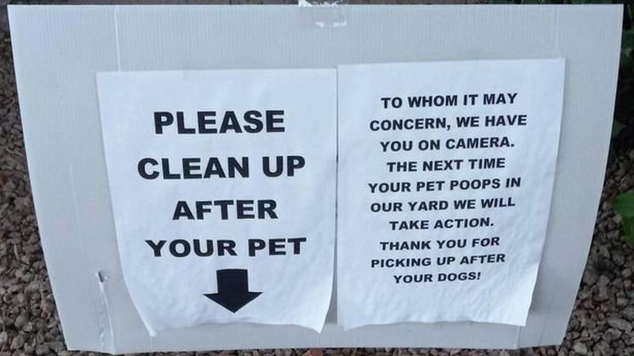 Man baffled by unexpected reply after installing dog poo warning sign
