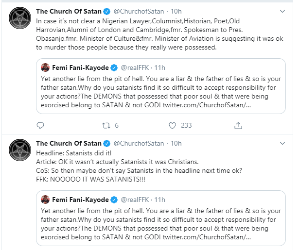 Femi Fani-Kayode and Church of Satan in Twitter showdown over pregnant woman and children killed by Christian sect lindaikejisblog 4