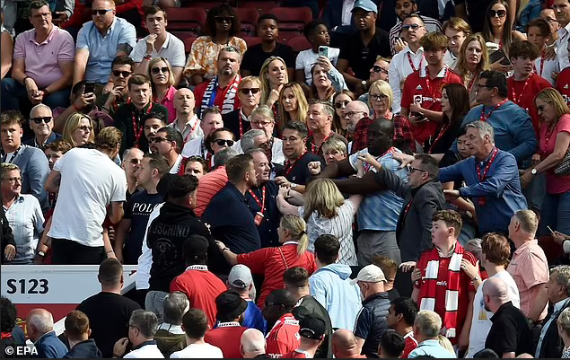 Manchester United fans fight each other in the stands at Old Trafford as they are beaten by Brighton (photos)