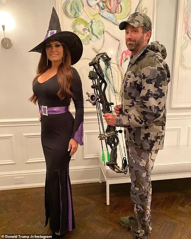 Guilfoyle dressed up as a witch, while Don Jr wrote a full-body camo hunting suit