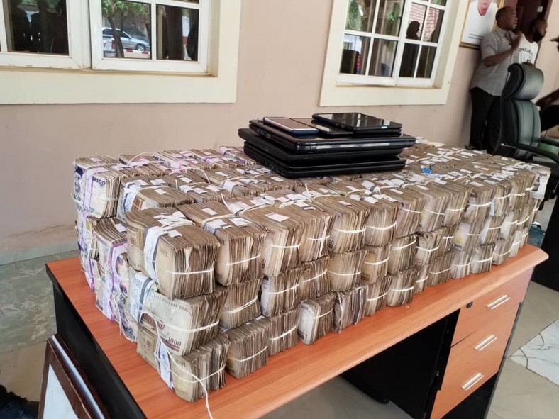 The sum of N50 million, three laptops, five smartphones, and some relevant documents were seized during the arrest [EFCC]