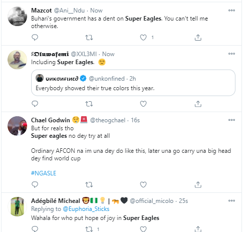 Nigerians react after Super Eagles threw away four-goal lead to draw 4-4 with Sierra Leone in AFCON qualifying match