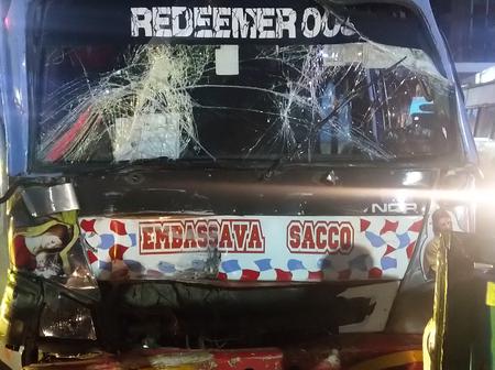 An Embassava matatu crashed into a toll station. 