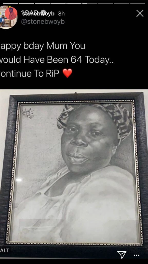 Stonebwoy Marks Late Mother’s 64th Birthday With A Heartfelt Message And Portrait Drawing Of Her