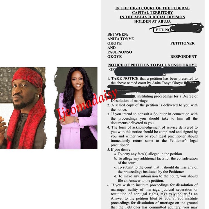 Leaked divorce paper of Rudeboy and Anita Okoye surfaces on the internet