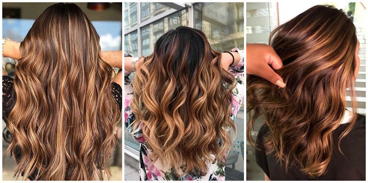 balayage caramel sur cheveux châtain foncé