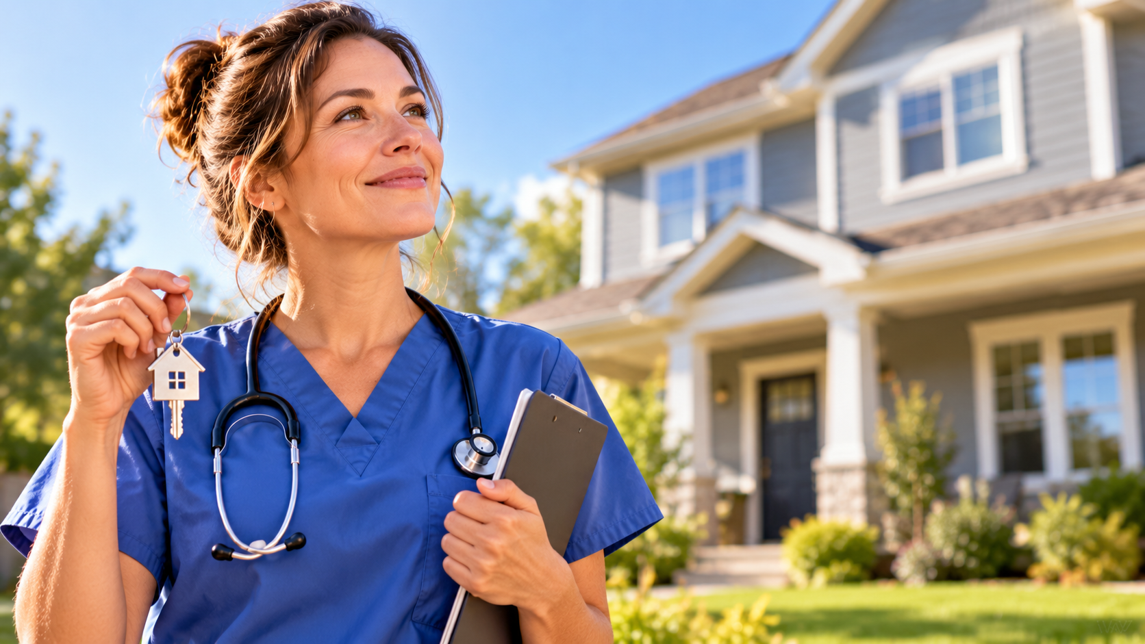 Nurse holding new home keys