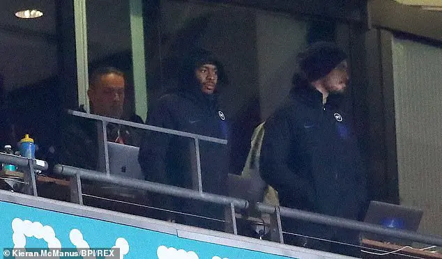 Raheem Sterling watches his England team-mates from the stands on Thursday night