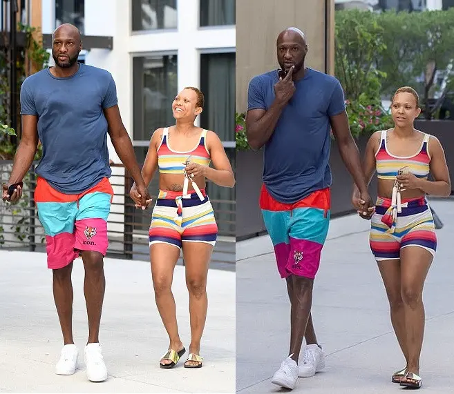 Lamar Odom and his fiancee Sabrina Parr hit Maimi beach after their engagement (Photos)