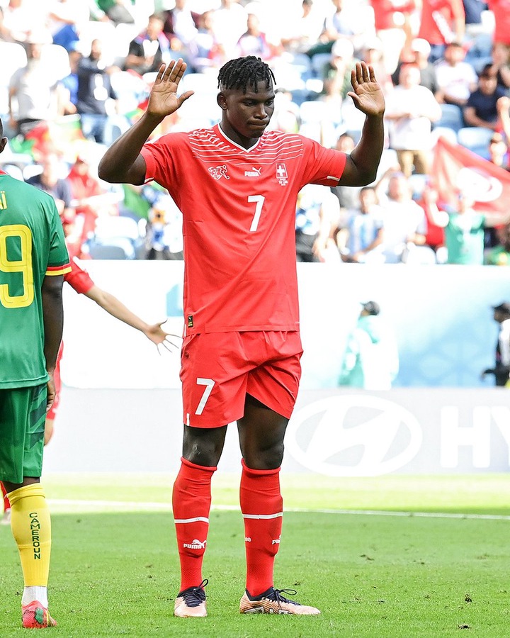 Embolo refusing to celebrate his goal against Cameroon