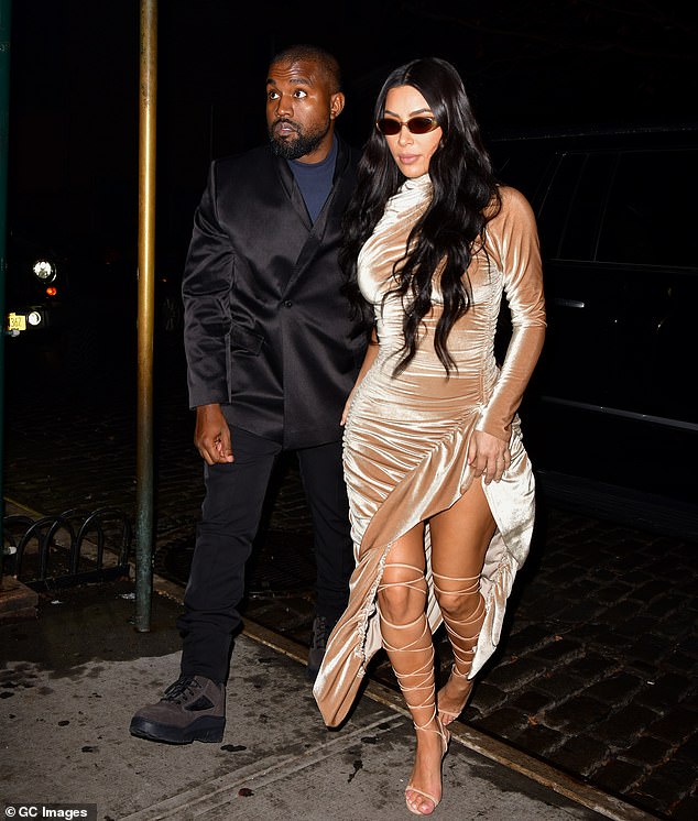 Family outing: Kim Kardashian West dazzled in gold velvet Sunday as she and her family stepped out of Lincoln Center following the New York opening of husband Kanye West's opera Mary