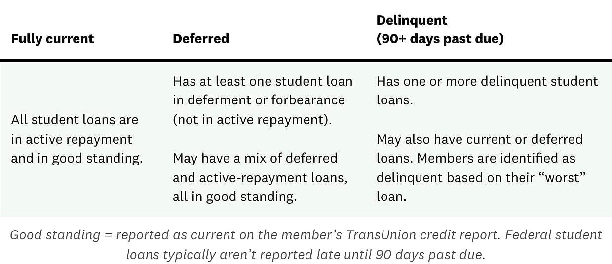 An infographic showing data on the population segments of student loan borrowers.