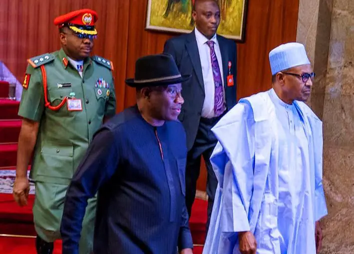 President Muhammadu Buhari receives Former President Goodluck Jonathan in State House on 30th Jan 2020