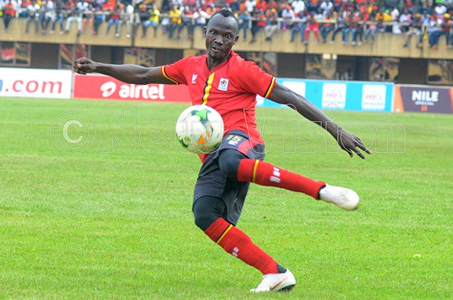   ranes odfrey alusimbi in action against esotho during an  qualifier at amboole ctober 13 2018 hoto by ichael subuga