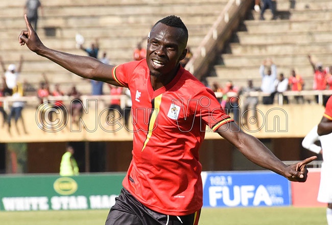  mmanuel kwi celebrates his goal against esotho during one the  qualifiers hoto by palanyi sentongo