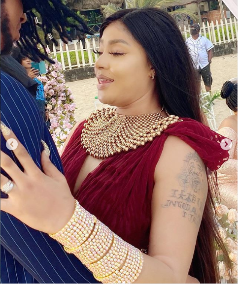 Actress, Angela Okorie marries her fiance Desmond in a romantic beach wedding (Photos)