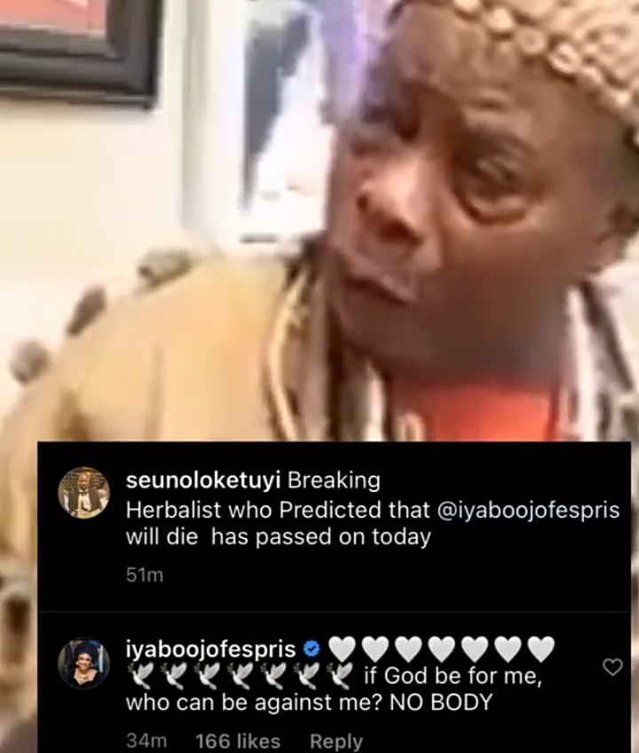 Actress Iyabo Ojo reacts to the news of the demise of herbalist who predicted her death