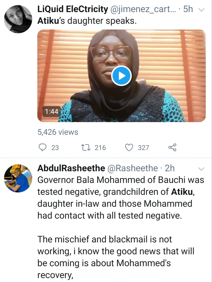 VIDEO: Atiku’s daughter goes emotional. Says brother who tested positive didn’t spread the virus