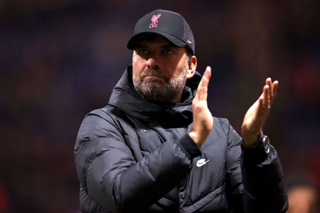 MANCHESTER, ENGLAND - OCTOBER 24: Jurgen Klopp, Manager of Liverpool celebrates their side's victory after the Premier League match between Manchester United and Liverpool at Old Trafford on October 24, 2021 in Manchester, England. (Photo by Shaun Botterill/Getty Images)