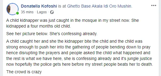 Lady nabbed after allegedly stealing a 4-months-old child from a mosque in Mushin lindaikejisblog 1