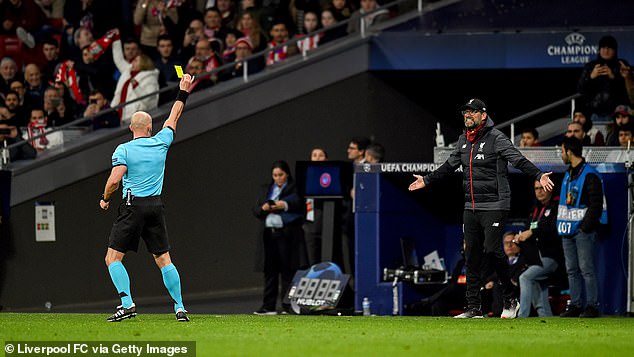 Klopp was shown a yellow card for remonstrating with the referee during the second half