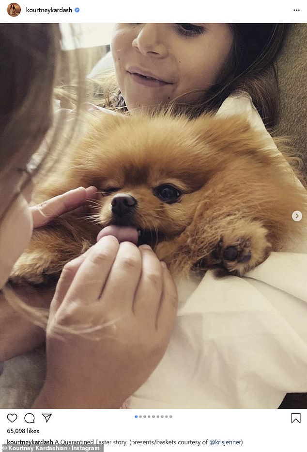 Isolation Easter: Kourtney Kardashian gave her 89 million followers a little look into her 'quarantine Easter,' with her three kids in a post on Monday