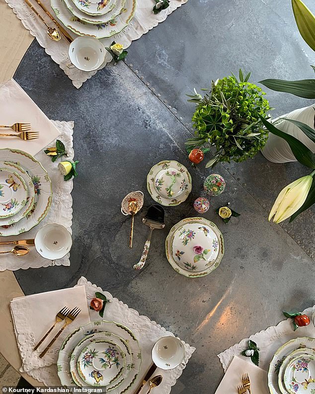 Family tea party: She continued to share photos of the family's snacks including boiled eggs that seemed to have been colored in rich pastels while having a tea party using her parents old dishes