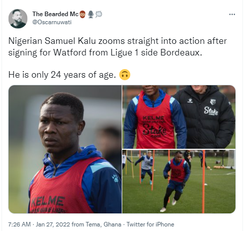 24? -  Fans question Nigerian footballer Samuel Kalu